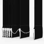 Close-up of black vertical blind slats and weights