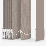 Close-up of vertical blind slats with bottom weights