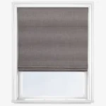 Grey Roman blind in a white window frame