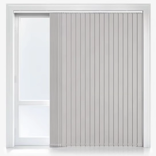 Light grey vertical blinds on a patio door