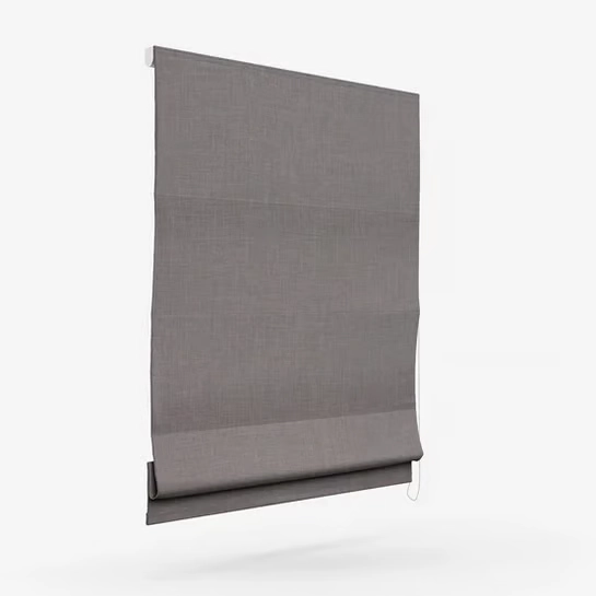 Side view of a grey fabric Roman blind