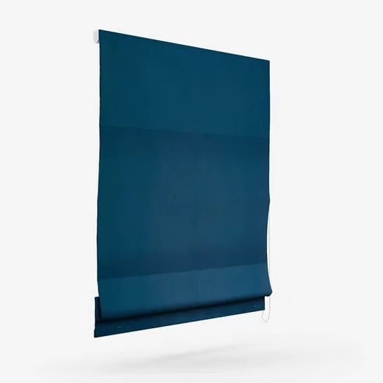 Side view of a teal blue Roman window blind