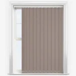 Taupe vertical blinds partially covering a window
