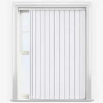 White vertical blinds in a window frame