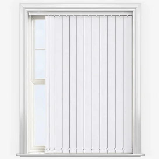 White vertical blinds in a window frame